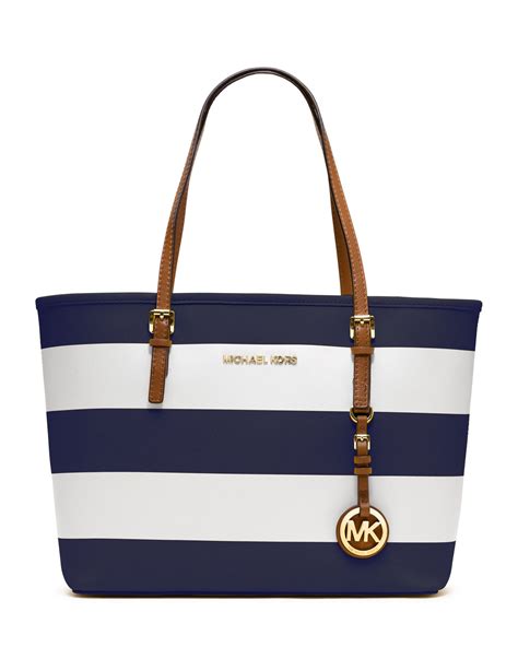 michael kors blue and white striped jet set tote|Michael Kors jet set duffle.